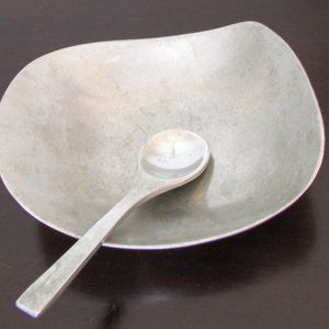 Contemporary Silver Alloy Dish with Spoon